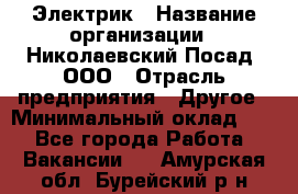 Электрик › Название организации ­ Николаевский Посад, ООО › Отрасль предприятия ­ Другое › Минимальный оклад ­ 1 - Все города Работа » Вакансии   . Амурская обл.,Бурейский р-н